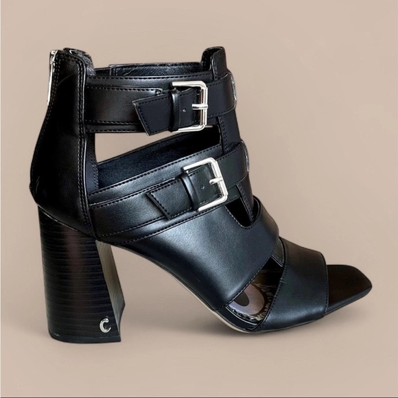 Sam Edelman Circus Ezra Caged Sz 9M Peep Toe Bootie Sandal Black Strappy Edgy EC - Picture 1 of 15
